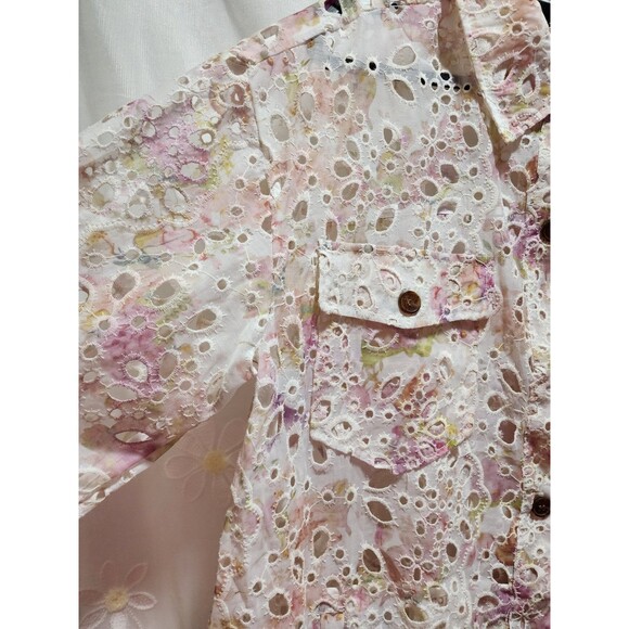 Kathy Ireland Womens XL Pink Shacket Victorian Floral Eyelet Relaxed Cottage - Picture 4 of 16